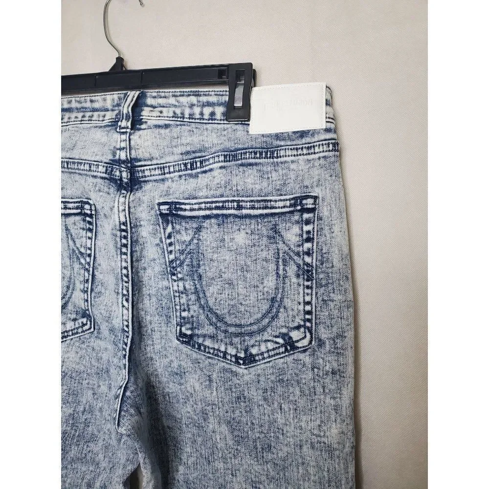 True Religion Halle High Rise Super Skinny Acid Wash Raw Hem Jeans